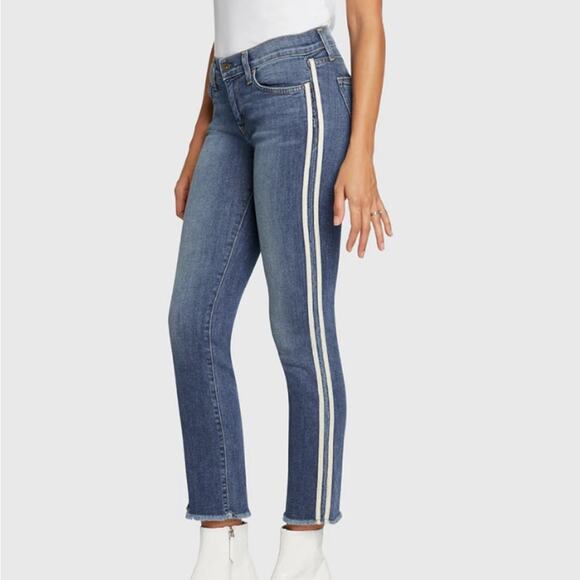 Principle Denim Optimist Cropped Raw Hem Double Stripe Jeans Time To Run Size 31 - Picture 1 of 12